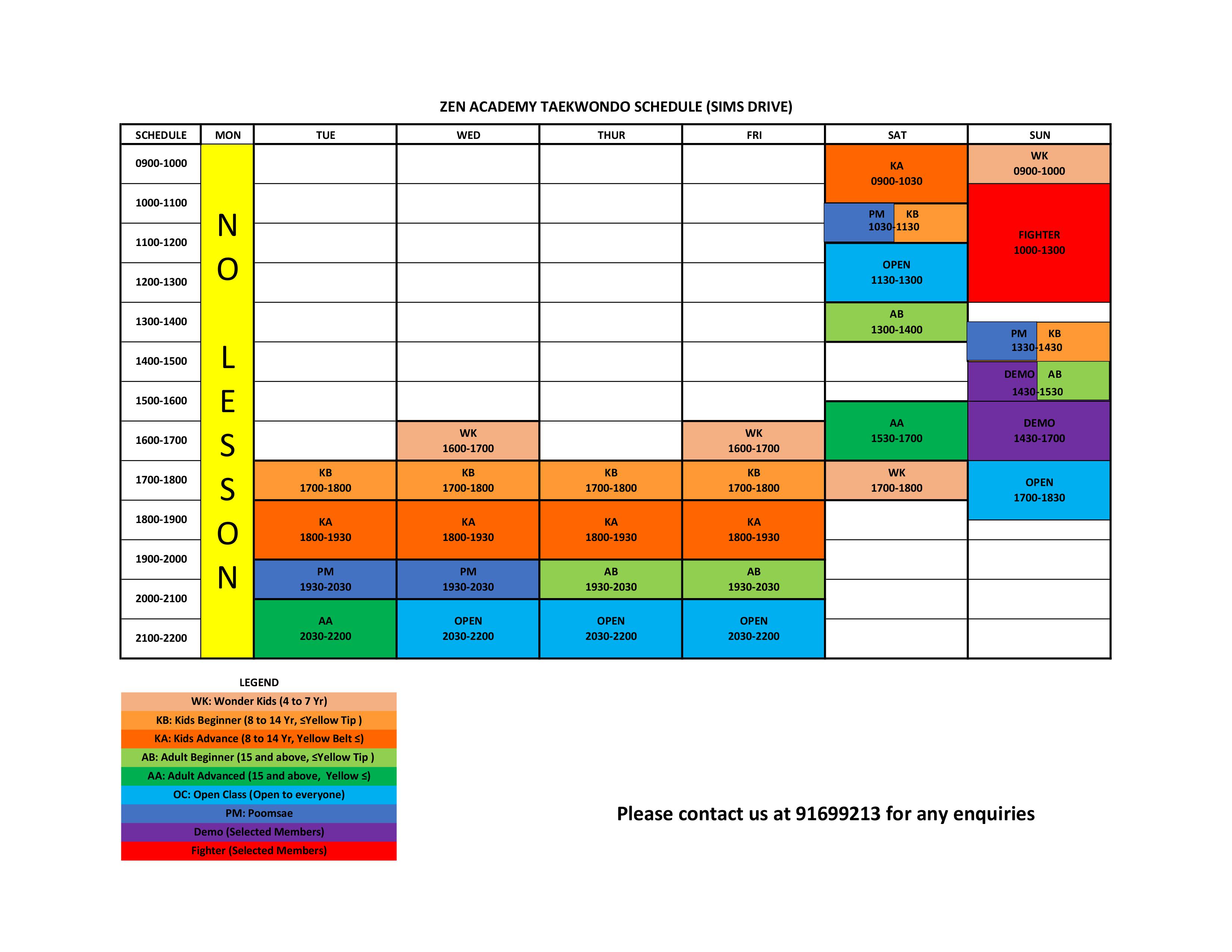 CLASS SCHEDULES ZEN ACADEMY